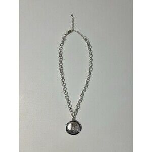 Etienne Aigner Chunky Chain Necklace Textured Dome Circular Pendant
